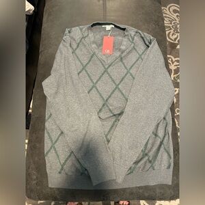 Cutter and Buck gray and green argyle 100% cotton sweater size XL